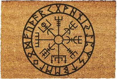 Produktbild von Giftstory Fußmatte Kokos VEGVISIR VIKING KOMPASS - Geschenk -Fussmatten Haustür - Willkommen Doormat - Türmatte - Größe: 60x40 cm