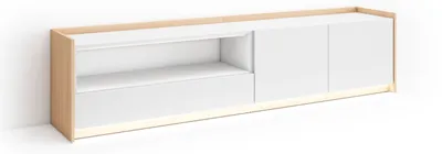 Image de Meuble tv effet bois blanc et chêne 207x37x50cm avec Led