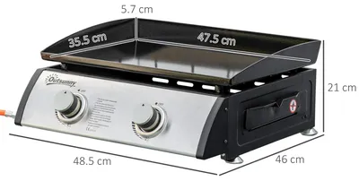 Immagine prodotto di Piano cottura a gas - Barbecue a gas - Piano cottura - Cucina all'aperto - Portatile - Rivestimento antiaderente - 2 bruciatori da 3 kW