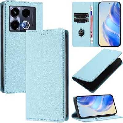 Produktbild von Litchi Leder Handyhülle für Infinix Note 40 5G Wallet Kartenfächer Standfunktion Hülle Hellblau