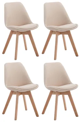Produktbild von CLP 4er Set Besucherstühle Borneo V2 Stoff mit Polsterung - Farbe: creme, Gestellfarbe: natur