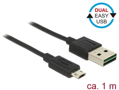 Produktbild von DeLOCK 83844, 1 m, USB A, Micro-USB B, USB 2.0, 0,48 Gbit/s, Schwarz