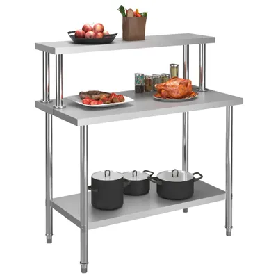 Immagine prodotto di Tavolo Lavoro Cucina con Mensola 120x60x120 cm in Acciaio Inox