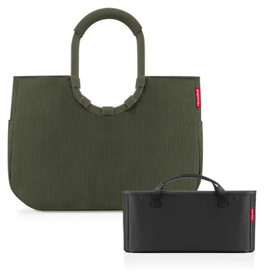 Produktbild von reisenthel loopshopper Tasche L Einkaufstasche Korb cord dark matcha OR5057 + Organizer schwarz