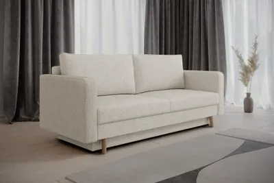 Produktbild von MOEBLO Sofa aus Webstoff Couch für Wohnzimmer Sofagarnitur Polstersofa Wohnlandschaft mit Bettfunktion, Bettkasten und Schlaffunktion (BxHxT): 230x90x97 cm - Sofa Marbella - Creme (IMO 05)