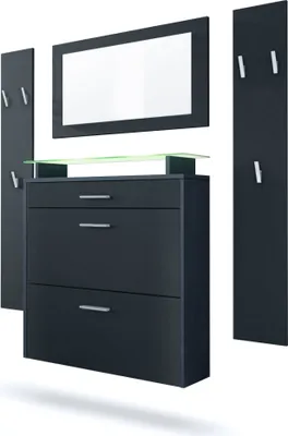 Produktbild von Vladon Garderobe Malea, Garderobenset bestehend aus 1 Hängeschuhschrank, 1 Wandspiegel und 2 Garderobenpaneele, Anthrazit matt/Schwarz matt, inkl. LED-Beleuchtung RGB
