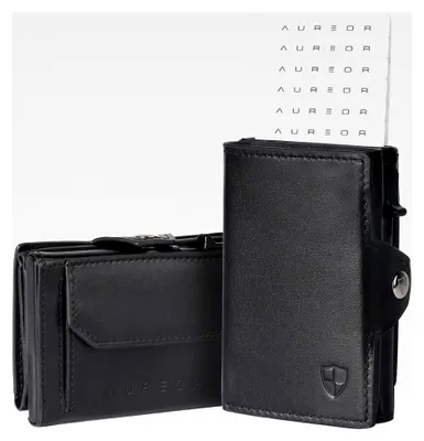 Produktbild von Slim Wallet mit Münzfach | Echtleder Geldbörsen für Herren | Kartenetui mit RFID-Schutz | Smart Wallet 3.0 | Kompakte Geldbörse in edlem Schwarz