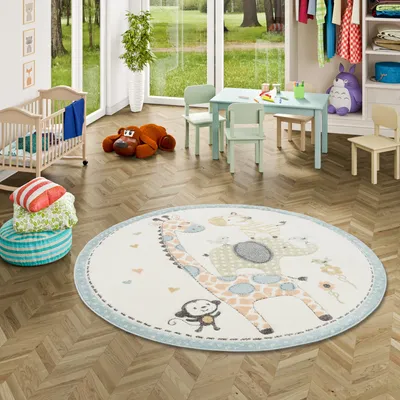 Produktbild von Kinder Teppich Maui Kids Safari Tiere Bunt Rund, Größe:160 cm Rund
