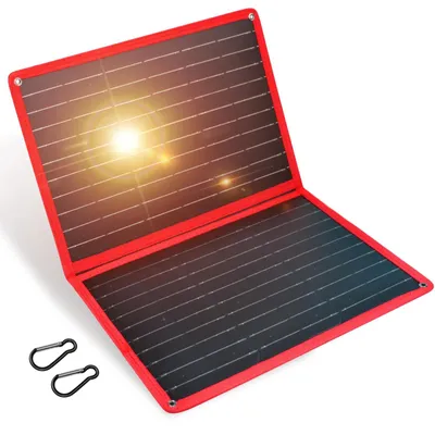 Immagine prodotto di Pannello solare portatile - Caricabatterie solare pieghevole da 18V 20W - Uscita USB 5V - Monocristallino - Ideale per power bank, tablet, campeggio, escursioni