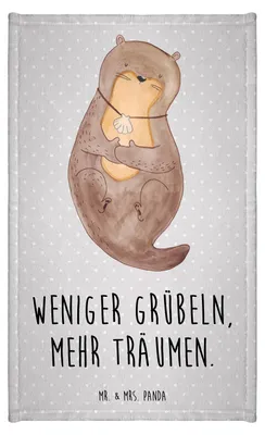 Produktbild von Mr. & Mrs. Panda Handtuch Otter Muschel - Grau Pastell - Geschenk, Mini-Handtuch, Positiv, Gästetuch, Seeotter, Design, Motivation, Träumen, Optimistisch, Büro
