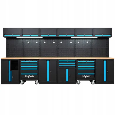 Immagine prodotto di Mobili da officina - HEXWELT - 409 cm, piano di lavoro in legno, LED - HW-MW-108 - garage