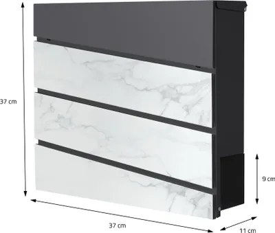Zdjęcie produktu dla Skrzynka na listy ML-Design z przegrodą na gazety, 37x37x11 cm, antracyt/marmur, wykonana ze stali