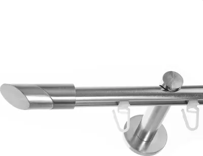 Produktbild von Innenlauf Gardinenstange Edelstahl look, Durchmesser 16mm, Wandträger H70, 1-läufig, Länge 140, Endkappe E13