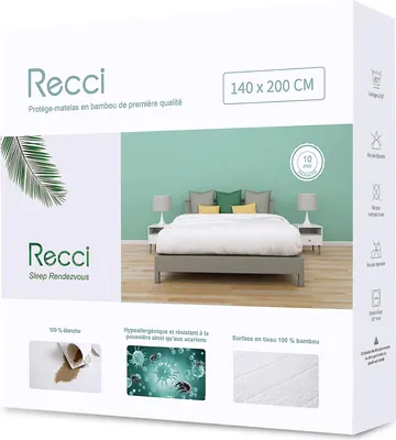 Produktbild von RECCI Bambus Wasserdichter Matratzenschoner 140 x 200 cm, Atmungsaktiv Matratzenauflage, Anti-Allergie, gegen Milben, Matratzenschutz für Baby Kinder