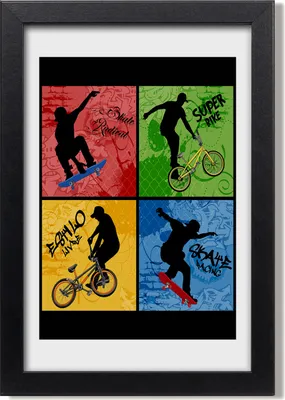 Produktbild von Bild 20x30 MDF-Rahmen, Wandkunst Fahrrad und Skateboard