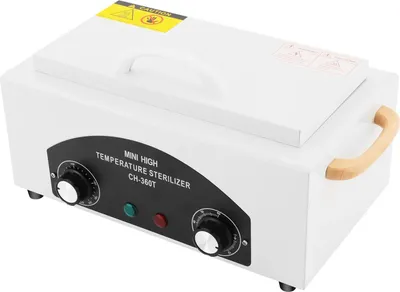 Zdjęcie produktu dla Sterylizator na gorące powietrze 2 l – pojemnik do sterylizacji narzędzi do paznokci – 300 W – timer 0–60 min – wysoka temperatura – metalowa obudowa – biały
