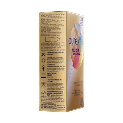 Zdjęcie produktu dla Durex Nude No Latex 10 szt - cienkie, bezlateksowe, szerokość 56 mm