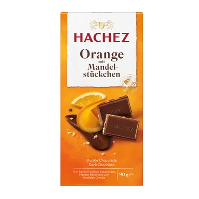 Obrázek produktu pro Hachez Pomeranč s kousky mandlí hořká čokoláda 90g