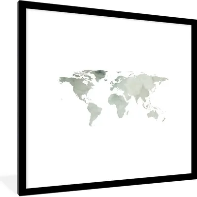 Produktbild von MuchoWow® MuchoWow® Gerahmtes Poster Weltkarte - Grau - Einfach 40x40 cm - Poster mit zchwarzem Bilderrahmen - Poster - Plakat im Rahmen