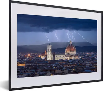 Produktbild von MuchoWow® MuchoWow® Gerahmtes Poster Florenz - Kathedrale - Gewitter 40x30 cm - Poster mit zchwarzem Bilderrahmen - Bilderrahmen - Poster im Rahmen