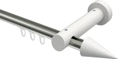 Produktbild von Interdeco Innenlaufstange / Gardinenstange mit Innenlauf Edelstahl-Optik / Weiß, Typ Talent Siveo (Kegel), 20 mm Ø 1-läufig, 360 cm
