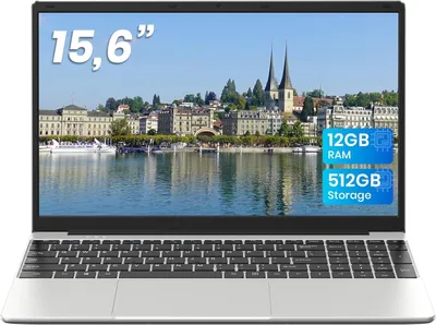 Produktbild von Laptop 15,6 Zoll FHD IPS Notebook 12GB RAM 512GB SSD Intel 5205U USB 3.0 Typ C WLAN Bluetooth für Arbeit Schule