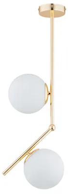 Produktbild von Deckenlampe Metall Glas in Gold Weiß E14 2-flammig Kugelschirm Modern