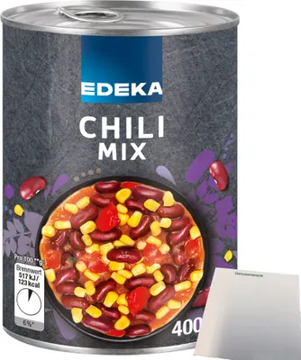 Produktbild von Edeka Chili Mix Gemüsemischung in pikanter Tomatensauce fertig gewürzt (400g Dose) + usy Block