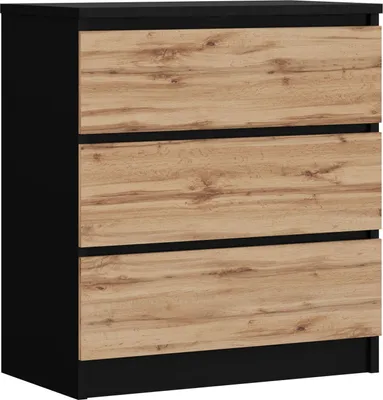 Obrázok produktu pre Komoda 3 zásuvky, farba: matná čierna / dub Wotan, 78 x 70 x 39 cm