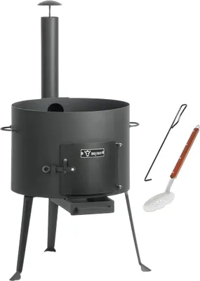 Produktbild von Kazan Ofen ? 44 cm | Gulaschkessel mit Schaumlöffel und Schürhaken | Outdoor Ofen mit Rohr, Feuerkessel | Feuer-Ofen, Eintopfofen, Feuerstelle, Kazan-Gestell, Utschak, Dreibein