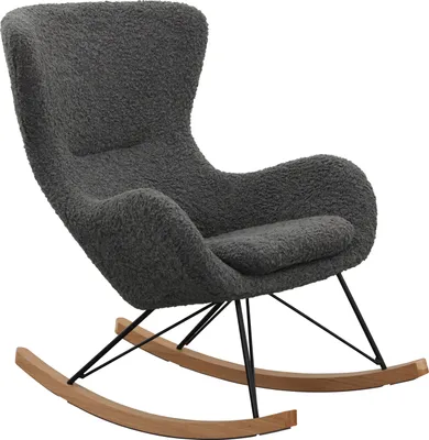 Produktbild von SalesFever Schaukelstuhl | Bezug Teddyfell | Kufen Massiv-Holz | Gestell Metall schwarz | B 75 x T 102 x H 106 cm | grau