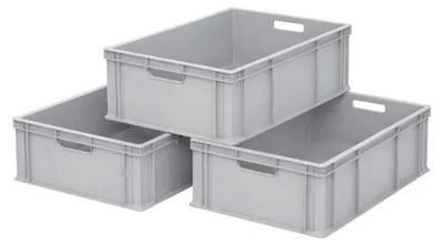 Productafbeelding van Euronorm stapelbak - Set van 3 - Kunststof krat - 60x40x20 cm - Grijs