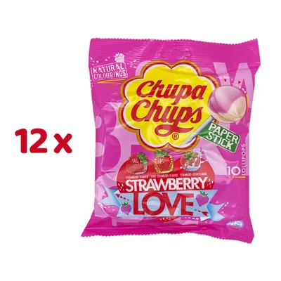 Produktbild von 12x Chupa Chups Strawberry Love Lollipops Erdbeere à 120g