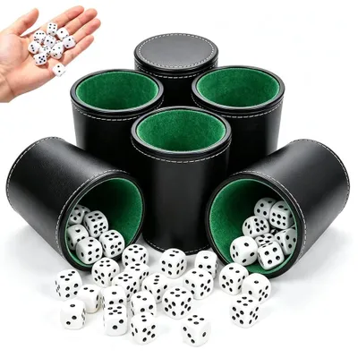 Produktbild von Set mit 6 Bechern aus Leder und 36 Würfeln für Spieleabende