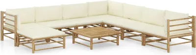 Produktbild von "2026 Promotion" 9-tlg. Garten-Lounge-Set - Sitzgruppe - mit Cremeweißen Kissen - Bambus - Gartenmöbelset CC3389