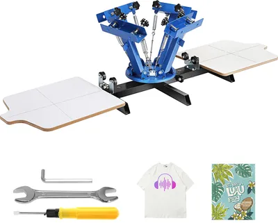 Image de Machine de sérigraphie SucceBuy, 4 couleurs, 2 stations, machine de sérigraphie rotative à 360°, écran de 21,2 x 17,7 pouces, palette de positionnement à double couche pour l'impression de T-shirts DIY