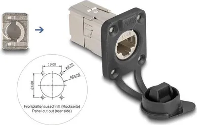 Obrázok produktu pre DeLOCK 67063, RJ45, Čierna, Kovová, Samica, Priamy, Kov, Plast, Cat6a
