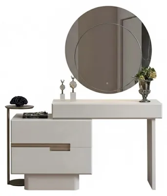 Image de Ensemble commode et miroir : commode, miroir, cadre en bois, miroir rond, pieds en bois. Neuf