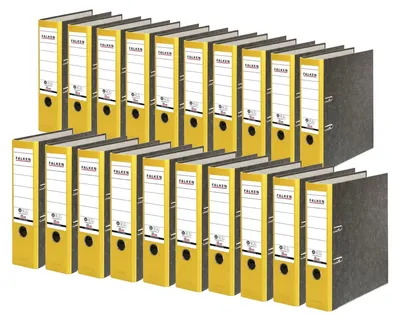 Produktbild von Original Falken 20er Pack Recycling-Ordner Wolkenmarmor. Germany. 8 cm breit DIN A4 gelber Rücken Ringordner Aktenordner Briefordner Büroordner Pappordner CO2-Neutral Blauer Engel