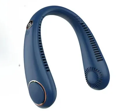 Produktbild von Tragbarer Nackenventilator, Digitalanzeige Halsventilator, Flexibles Silikon, 360° biegbar, Blattloser Ventilator, 5 Geschwindigkeit, Geräuscharm Blau