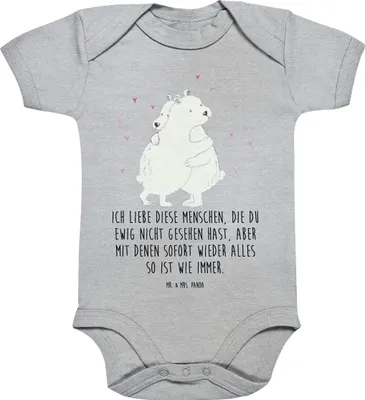 Produktbild von Mr. & Mrs. Panda Babybody Eisbär Umarmen 1. - 3. Monat - Heather Grey - Geschenk, Strampler, Kurzarmbody, kurzarm, babykleidung body, Baby, Lustige Sprüche