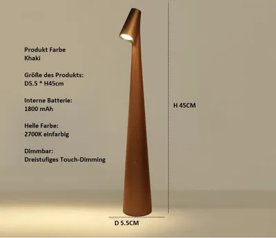 Produktbild von LED-Tischlampe, groß 45cm, tragbare wiederaufladbare dekorative Tischlampe - Khaki