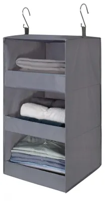Produktbild von Hängeorganizer mit 3 Fächern, einteiliger Hängeaufbewahrungsschrank, Kleiderschrank-Organizer, graues Hängeregal, Hänge-Schrankorganizer, faltbares Stoff-Hängeregal