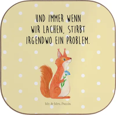 Produktbild von Mr. & Mrs. Panda Untersetzer für Gläser Eichhörnchen Blume - Gelb Pastell - Geschenk, Coaster, Lachen, Glas, Lustige Sprüche, glücklich Spruch, gläseruntersetzer, Spaß