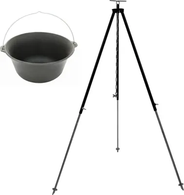 Produktbild von Grillplanet Gulaschkessel Set 16 Liter Gusseisen mit Dreibein 180 cm Kettenhöhenverstellung