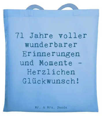 Produktbild von Mr. & Mrs. Panda Uni Tasche Spruch 71. Geburtstag Erinnerungen - Sky Blue - Geschenk, Tote Bag, Büchertasche, siebzig, Schultasche, dokumententasche, Geburtstagsgeschenk