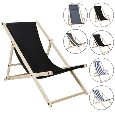 Image de SWANEW Chaise Longue Relax Chaise Solaire 120kg Chaise Longue Confortable Pliable Bois Noir