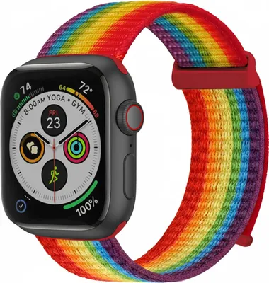 Produktbild von Smartwatch Armband für Apple Watch SE 2 44mm Nylon Textil Band Ersatzband Wechselband Klettverschluss flexibel atmungsaktiv Regenbogenfarben