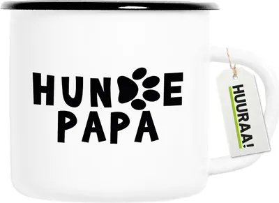 Produktbild von Huuraa Emaille Tasse Hundepapa Tapse 300ml Vintage Campingbecher Geschenkidee
