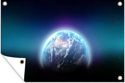 Produktbild von MuchoWow® 120x80 cm Outdoor-Poster Gartendeko Sichtschutz Garten Poster für den Garten  Sternenhimmel - Erde - Planeten